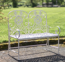 Deluxe 'Celine' Ornate Two Seater Garden Bench in Antique White