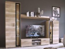Modern TV Entertainment Unit BENTLEY Glass White Oak Living Room Furniture Set