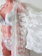 Agent Provocateur Off White/ Ivory Vintage Sheer Lace Matinee Bridal Kimono Robe