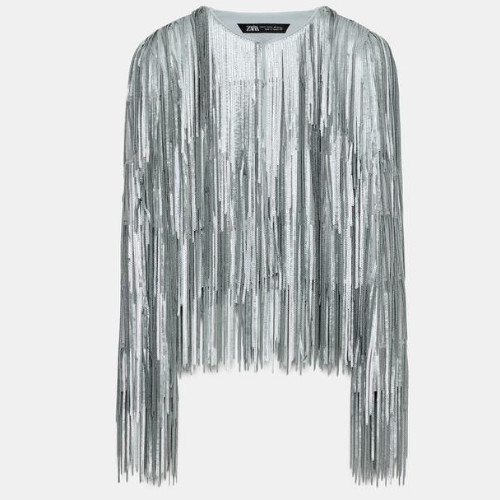 Zara stone fringed sequin - stone,