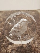 Kosta Boda Mats Jonasson Glass Paperweight Bird on Branch Signed #99165