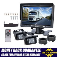 12-24v 2 X Reversing Camera + 7" Lcd Monitor Car Rear View Kit For Truck Bus 20m
