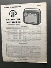 Vintage PYE Radio Cambridge Transistor Portable Radio Q7 Service Sheet