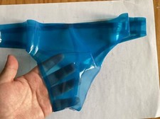 Mens Transparent Blue Latex thong Low-waisted Rubber underwear BDSM Fetish