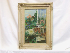 Original signed framed oil painting garden rose nature art Jacqueline Pietersen