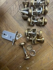 1930s Original Very Heavy Brass Door Handles Knobs X6 Plus Two Latches & Spares