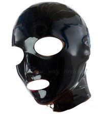 Black Latex Rubber Hood Mask Non Zipper Pull On Back Natural Rubber Size L