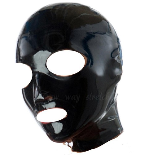 Black latex rubber hood - black, mask