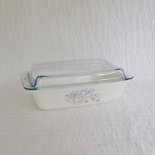 Vintage Pyrex Blue Iris Casserole Dish Space Saver Rectangle Lidded Dish Floral