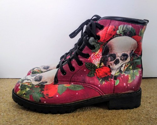 Skull rose goth punk boots - skull, &