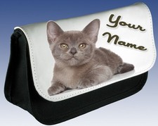 Personalised GIRLS LADIES MUM Burmese Kitten Cat Pencil Case Make Up Bag Carrier