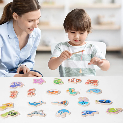 Wooden magnetic fishing game - wooden,