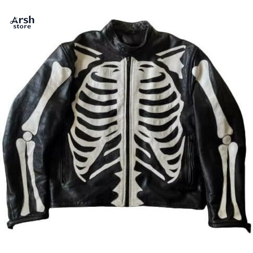 Men black leather skeleton - men's,