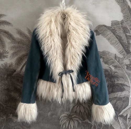 Denim afghan coat blue fur - denim,
