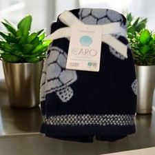 CARO - SEA Large TURTLES NAVY BLUE - HAND TOWELS SET OF 2 - NEW