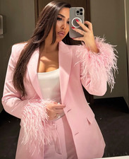Zara Single Breasted Feather Cuff Blazer Jacket Pink Size XS S M L 3419/324 New