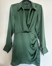  Zara Satin Effect Dress Green Wrap look size Small
