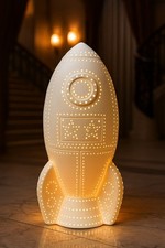 Ceramic Rocket Night Light Lamp – Kids Bedroom Space Decor Gift Plug In LED 🚀✨