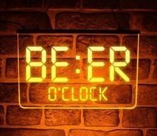 Beer O'Clock LED Neon Light Up Sign | USB Hanging Display For Home Bar or Pub 