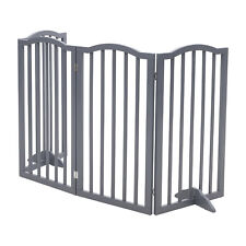 Grey Folding Pet Gate Freestanding Wooden Dog Fence Safety Barrier Divider Panel