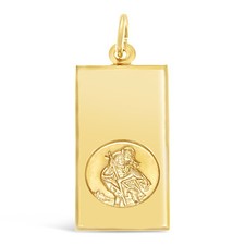 RECTANGULAR 9CT GOLD ST SAINT CHRISTOPHER PENDANT CHAIN NECKLACE WITH GIFT BOX