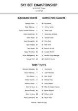 Blackburn Rovers vs QPR  - A4 Teamsheet - 26/11/2025 - Championship