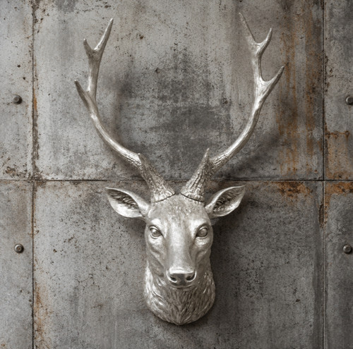 Silver stag head - silver, wall