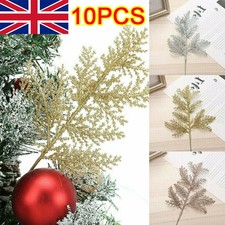 10X Glitter Leaf Stems Artificial Leaves Christmas Tree Home Wedding Party Decor