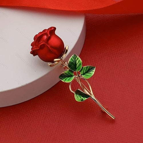 Elegant rose enamel - elegant, brooch