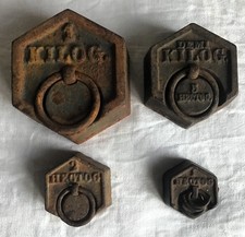 SET OF 4 Original OLD FRENCH Cast Iron Hexagonal Weights Paperweight. Scales.