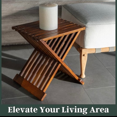 Folding teak wood shower stool - folding,