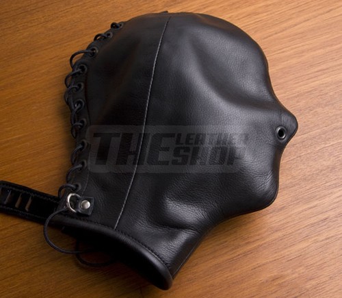 Leather bondage hood mask - leather,