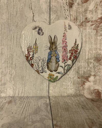 Slate heart hand - slate, decoupaged
