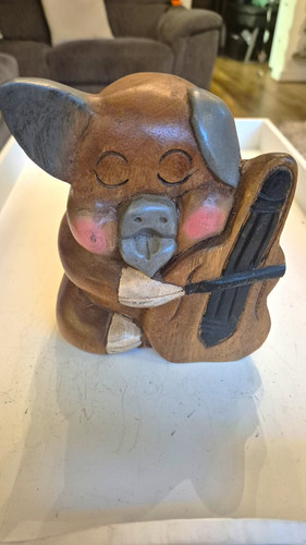 Wooden pig ornament figurine - wooden,