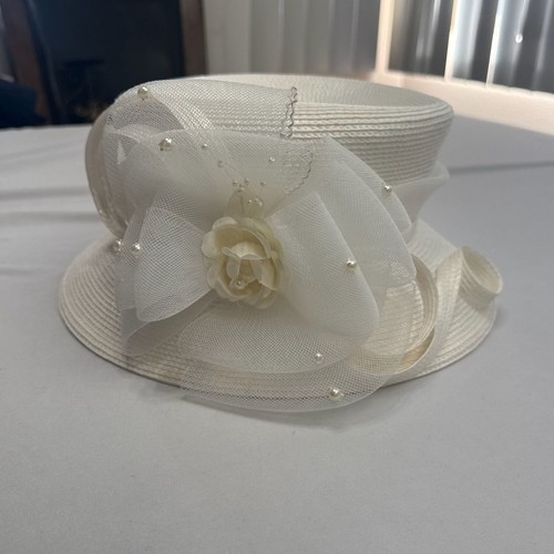 White elegant church dress hat - white,