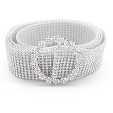 Crystal Diamante Studded Waistband Silver Buckle Rhinestone Bling Belt