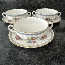 Spode Trapnell Sprays Y8403 , 3 Double Handled Soup Bowls & Saucers . Unused