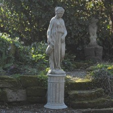 Classic Stone Statue Of A Woman With Water Jug & Plinth Garden Ornament 123KGS