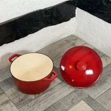 Cast Iron Red Casserole Dish Pot Lid Dish Cover 1.3 l 20cm Handle Oven VGC