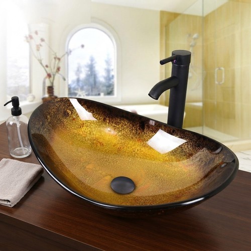 Elegant gold oval glass vessel - elegant,