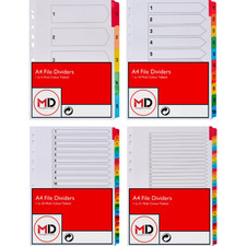 A4 File Dividers Numbered Mylar Index Filing Coloured Tabs Numeric Filing