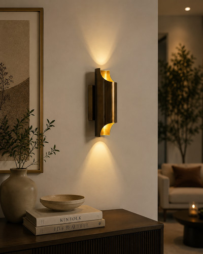 Modern brass wall sconce - brass, up