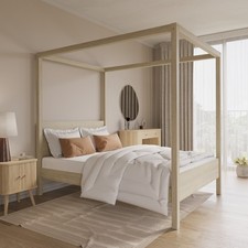 Double Four Poster Bed Frame in Oak - Victoria VCT010