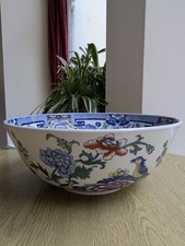 Antique Masons ironstone Blue pheasant Peony large serving bowl 11" excellent 