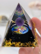 New Tree of Life Obsidian and Amethyst Crystal Orgone Pyramid Energy Generator