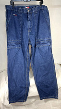 Vintage Tommy Hilfiger Mens Blue Denim Cargo Jeans Sz 38x32
