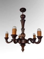 Antique French Renaissance Style 5 Arm Carved Wooden Chandelier Ceiling Light