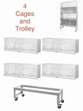 Double Breeding Cage 120cm Italian 4 Cage & Trolley Canary Finch ,Small Birds