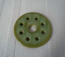 Vintage 3.25" round green pottery vase FLOWER FROG / FLOWER ARRANGER disk