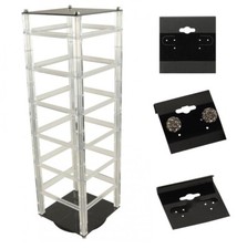 Rotating Earring Hanging Card Display Stand with 100 Black 1.5" Hanging Cards 
